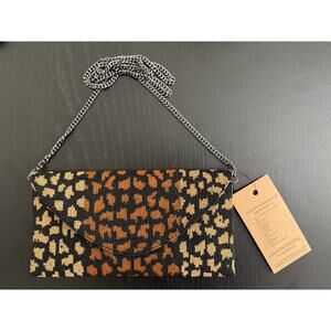 NWT Clever Carriage Women's Leopard Beaded Clutch Bag with Chain $127 MSRP
